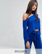 Parallel Lines High Neck Top With Cold Shoulder Co-ord - Blue