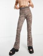 Topshop Y2k Textured Stripe Flared Pants In Multi-brown