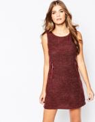 Pussycat London Knitted Dress With Zip Detail - Burgundy