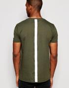 Asos Longline T-shirt With Thick Stripe Spine And Sleeve Print - Forest Night