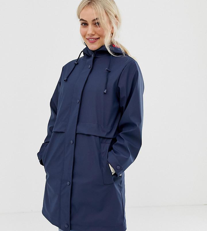 Asos Design Petite Raincoat With Brushed Check Lining-blue