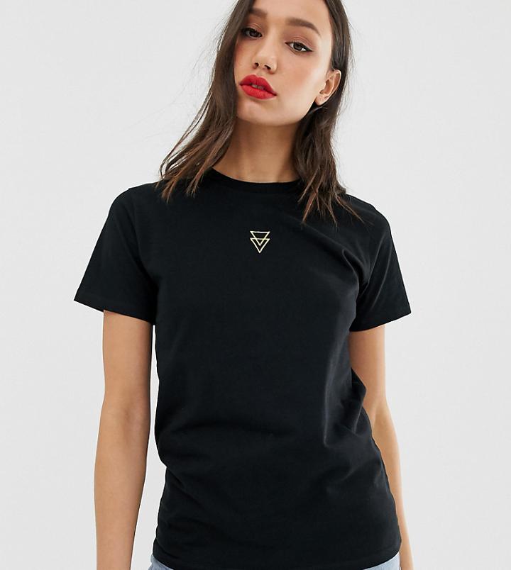 Asos Design Tall T-shirt With Triangle Logo In Metallic Embroidery - Black