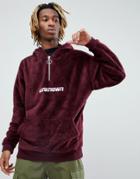 Asos X Unknown London Oversized Borg Hoodie With Half Zip - Red