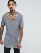 Asos Design Relaxed Super Longline T-shirt With Curved Hem And Scoop Neck In Twisted Jersey - Gray