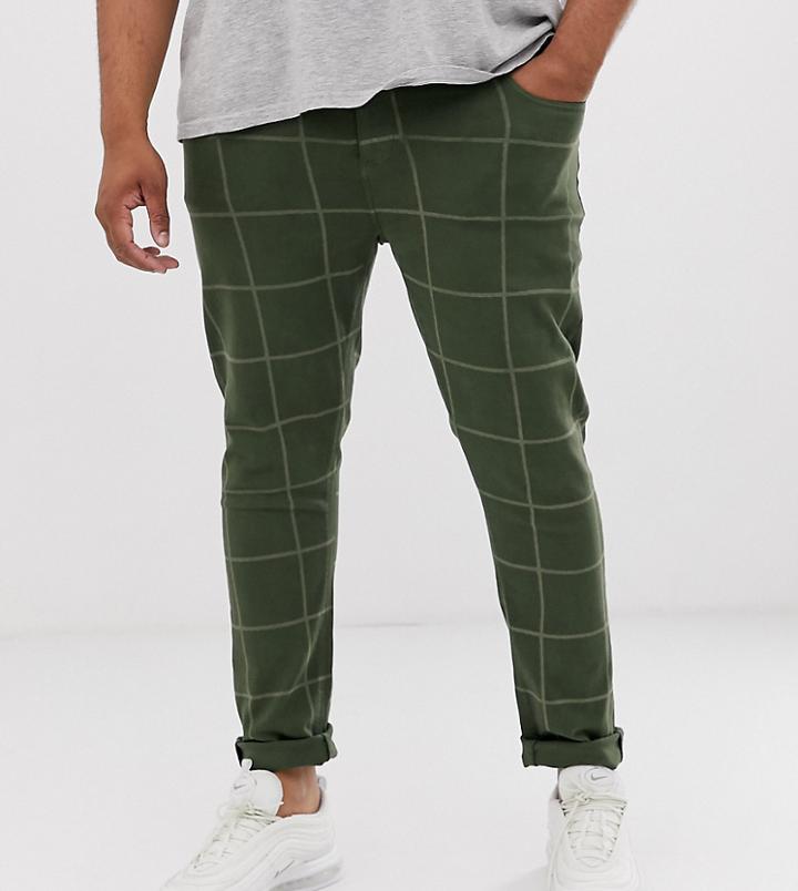 Asos Design Plus Skinny Jeans In Green With Check - Green