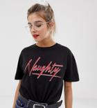 Bershka Naughty Motif T Shirt In Black - Gray