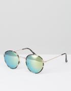 Asos Round Sunglasses In Camo Wrap With Green Mirror Lens - Green