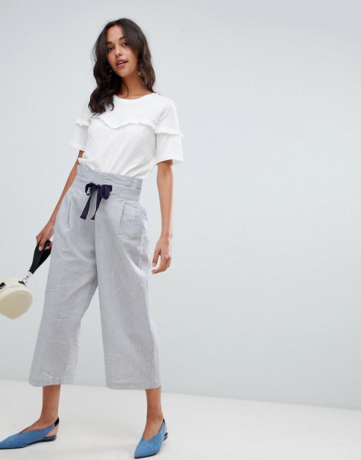Vila Stiped Tie Waist Wide Leg Pants-navy