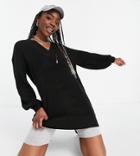 Threadbare Tall Adeline Oversized V Neck Sweater Dress In Black