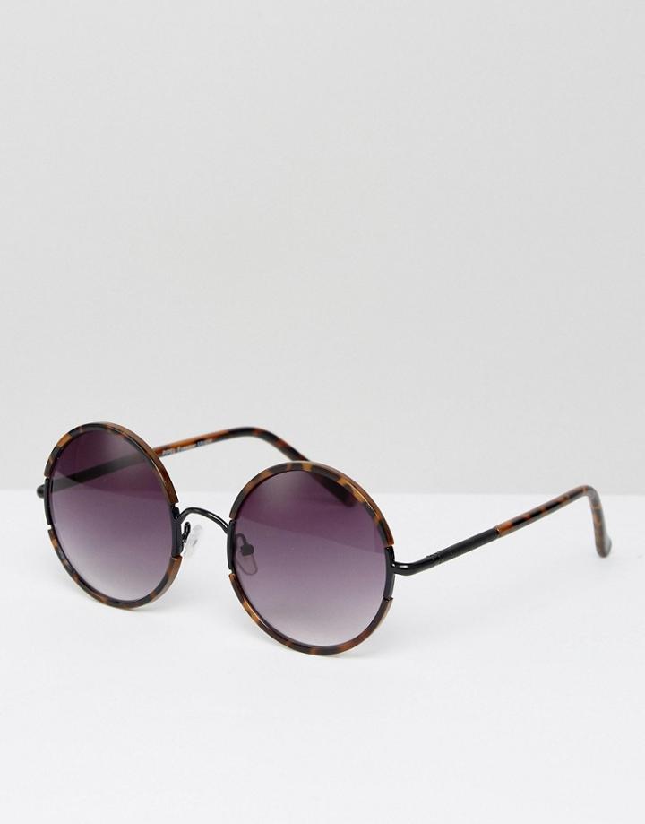 7x Round Sunglasses With Dark Tinted Lens - Brown