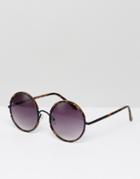 7x Round Sunglasses With Dark Tinted Lens - Brown