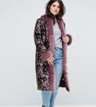 Dolly & Delicious Plus Premium Embroidered Oversized Coat With Fluffy Trim Detail - Multi