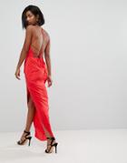Asos Hammered Satin Maxi Dress With Lace Up Back
