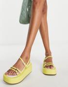 Asos Design Tactile Buckle Strap Flatform Sandals In Yellow