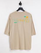 Asos Design Oversized T-shirt In Beige With Berlin Back Print-neutral