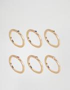 Asos Pack Of 6 Rainbow Stone Rings - Gold