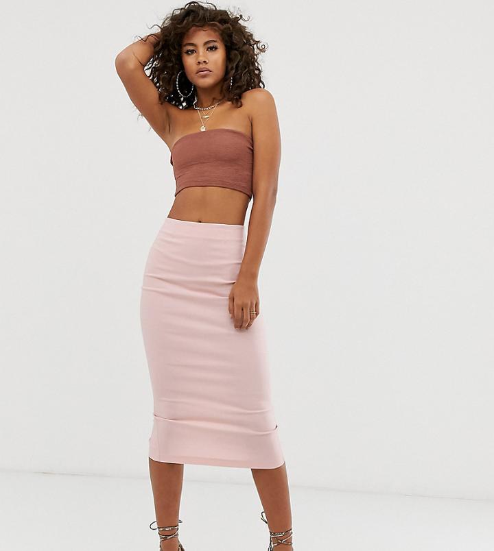 Asos Design Tall High Waist Longerline Pencil Skirt - Beige