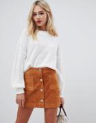 Qed London Frilly Trim Textured High Neck Sweater - White