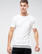 Tom Tailor Longline T-shirt With Stripe Layer Hem - White