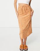 Asos Design Terrycloth Coordinating Midi Skirt In Brown