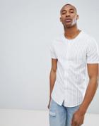 Asos Design Skinny Baseball Collar Stripe Shirt - White