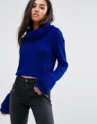 Missguided Open Stitch Roll Neck Sweater - Blue