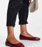 Asos Design Wide Fit Lantern Quilted Ballet Flats In Burgundy-red