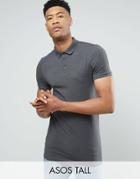 Asos Tall Longline Muscle Polo Shirt In Charcoal Marl - Gray