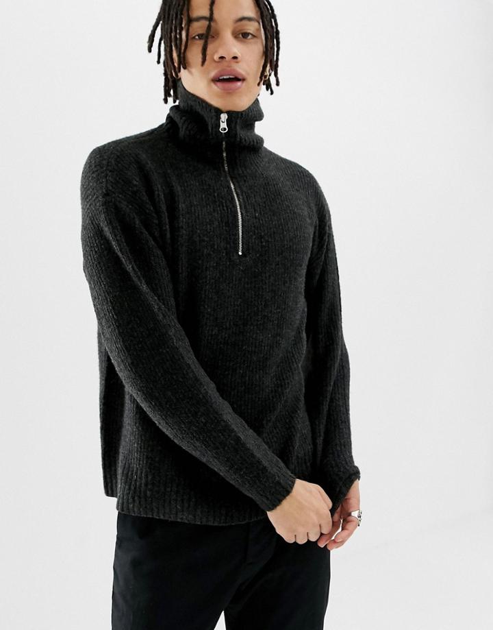 Weekday Bubble Zip Sweater - Gray
