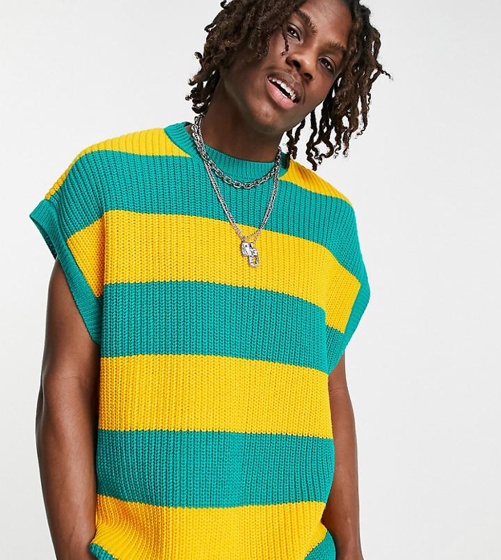 Asos Design Knit Fisherman Rib Tank In Green Stripes-multi