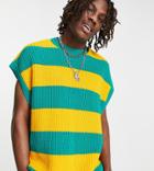 Asos Design Knit Fisherman Rib Tank In Green Stripes-multi