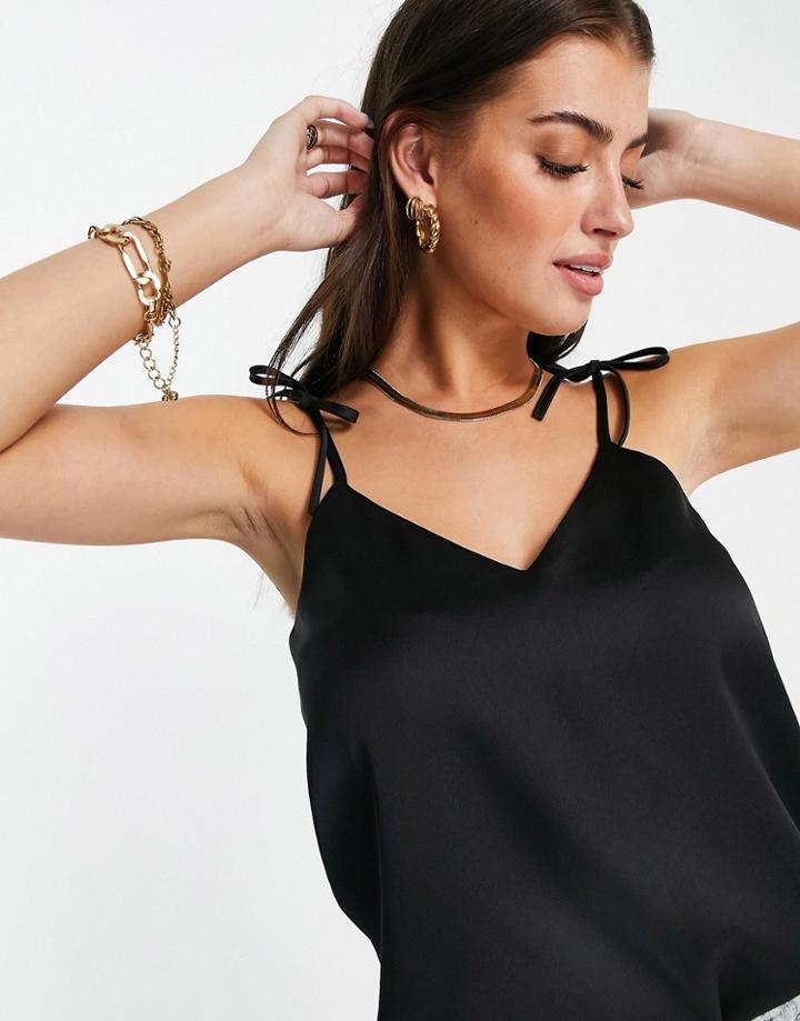 River Island Tie Detail Cami In Black