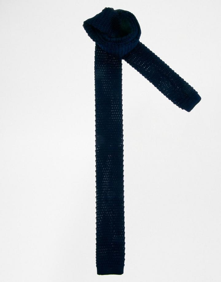Asos Knitted Tie In Navy - Navy