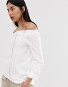 Only Off Shoulder Button Through Shirt - White