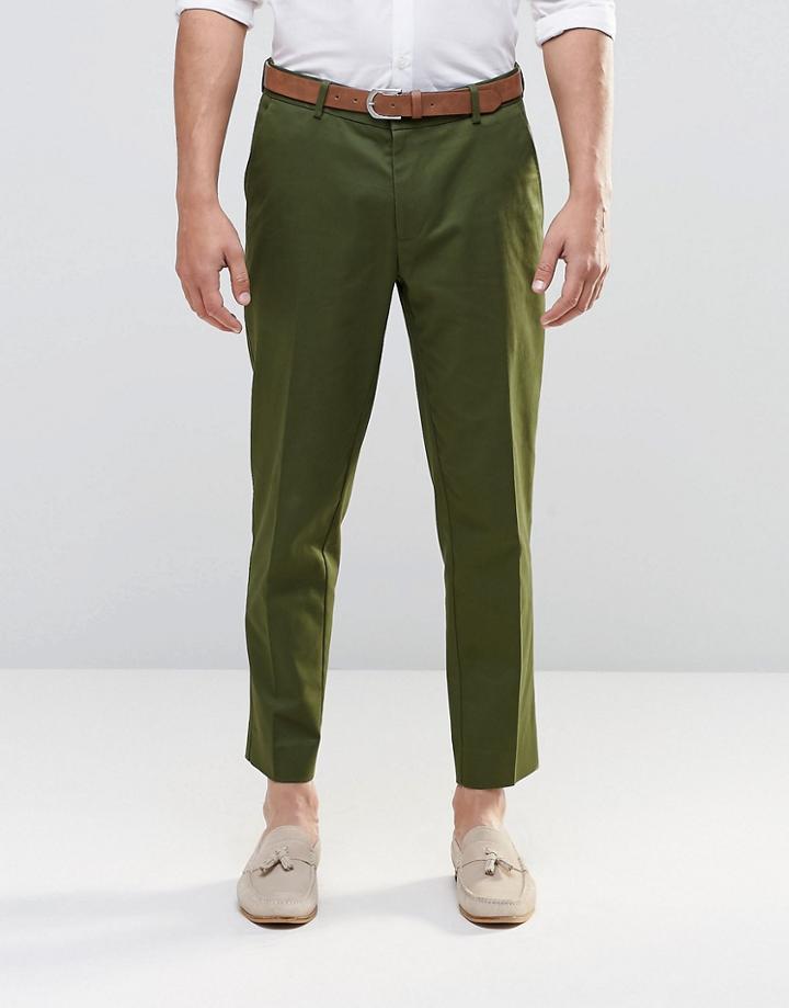 Asos Straight Cropped Cotton Pants - Khaki