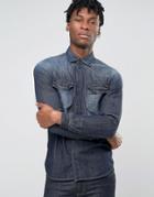 Sisley Denim Shirt With Western Pocket Detail In Regular Fit - Blue