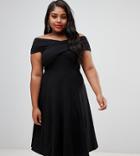 Asos Design Curve Bardot Midi Skater Dress - Black