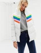 Brave Soul Antonia Padded Jacket With Rainbow Stripe Insert - White