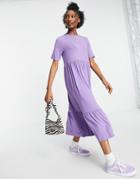 Asos Design Tiered Smock T-shirt Midi Dress In Purple Ash