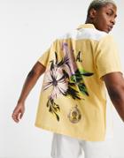 Asos Design Relaxed Revere Shirt With Patchwork Back Placement Floral-yellow