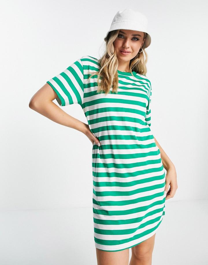 Monki Striped Dress In Green Stripe-multi