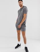 Asos Design Tracksuit Short Sleeve Hoodie With Shorts In Gray Interest Fabric - Gray