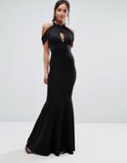 City Goddess Off The Shoulder Fishtail Maxi Dress - Black