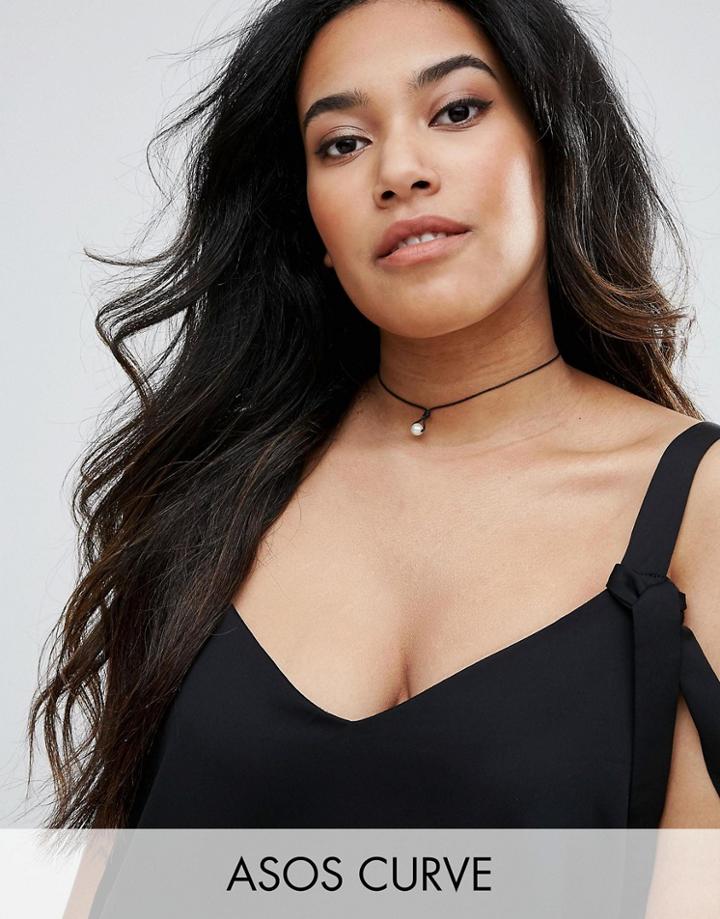 Asos Curve Faux Pearl Cord Choker Necklace - Gold