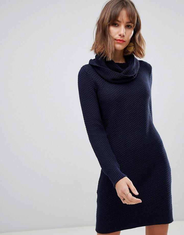 Esprit Cowel Neck Textured Knit Dress In Navy - Navy