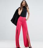 Asos Tall Wide Leg Pant With Splits And Zip Detail - Pink
