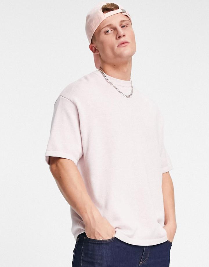 Asos Design Midweight Knit Oversized T-shirt In Pale Pink