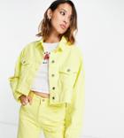 Reclaimed Vintage Inspired Crop Denim Jacket In Yellow
