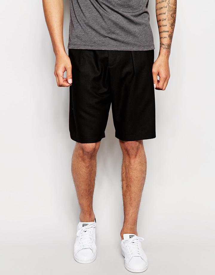 Asos Wide Leg Shorts In Black - Black