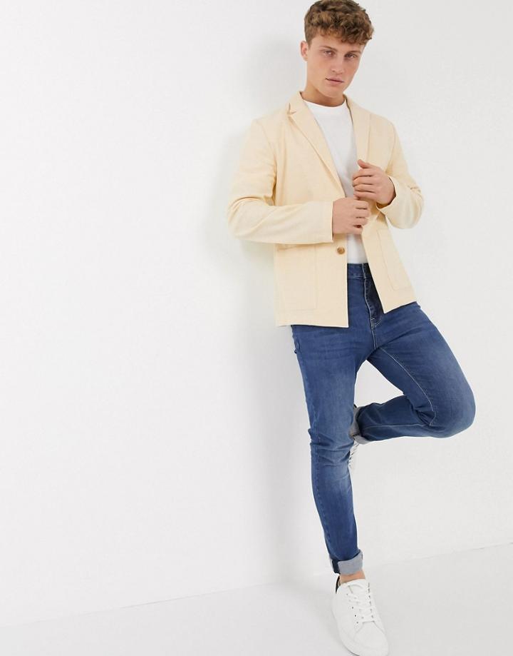 Asos Design Unlined Soft Tailored Linen Skinny Blazer In Stone-neutral